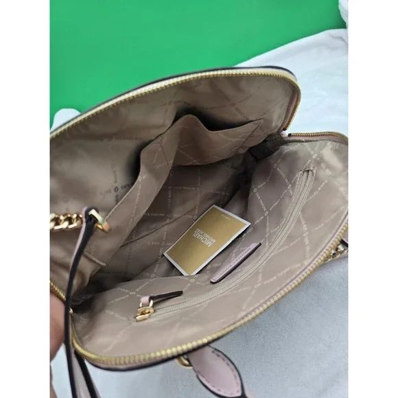 Michael Kors Med Saffiano Leather Dome Satchel Vanilla/Pink Crossbody - Picture 5 of 6